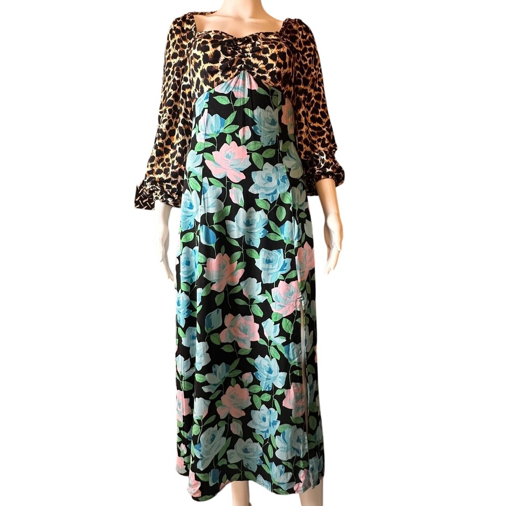 Miss Selfridge Mixed Leopard Floral Print Maxi Dress Size 4 NWT
